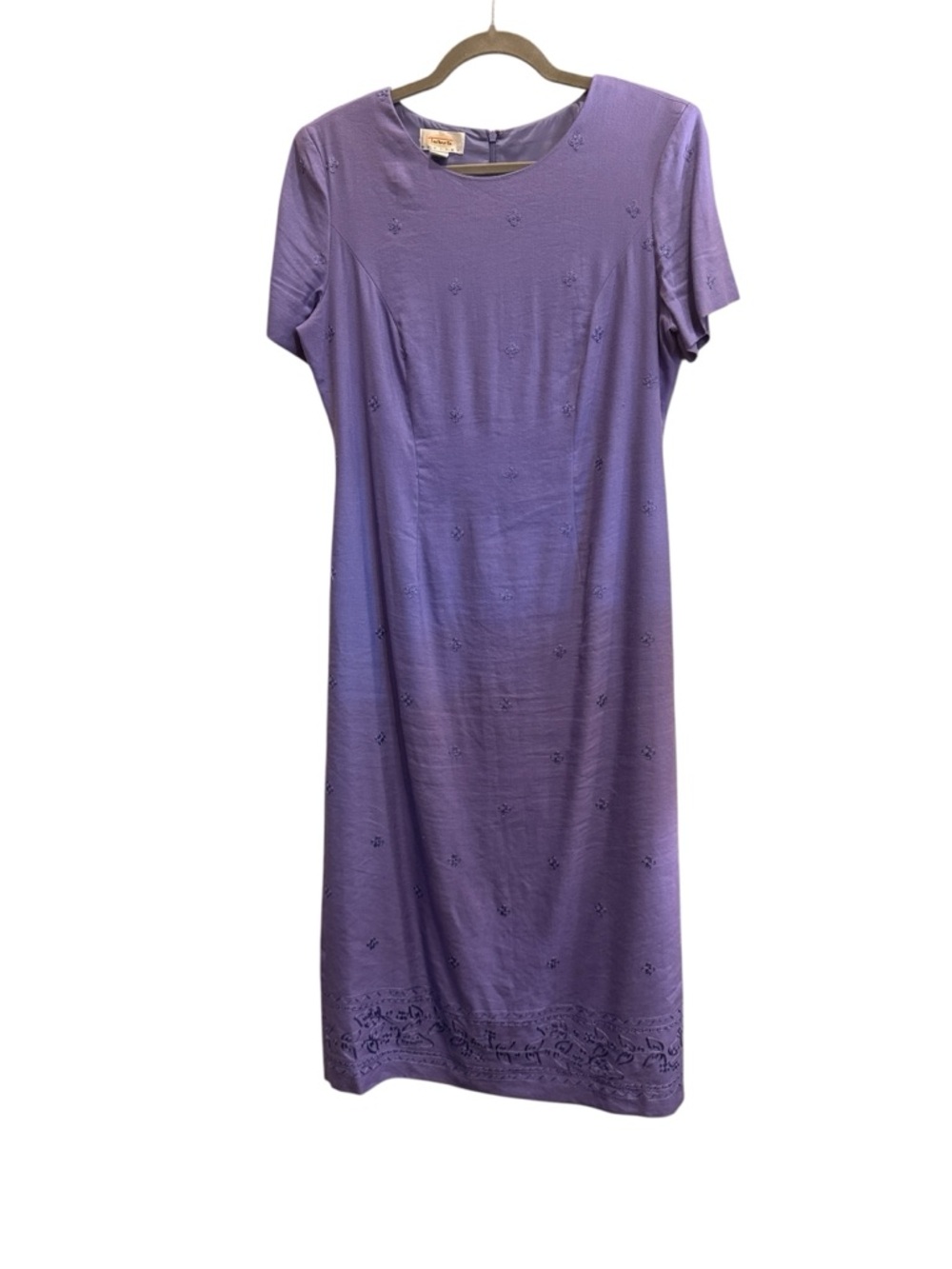 Talbots Petite Linen Blend Lavender Embroidered Short Sleeve Maxi Dress sz 12 P